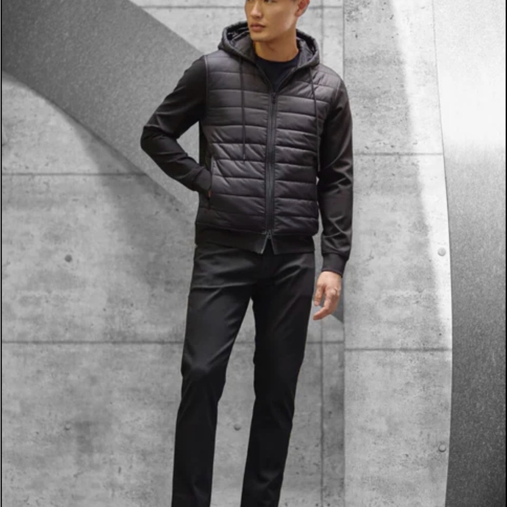 Patrick Assaraf Hybrid Quilted Zip Hoodie – Black – Small